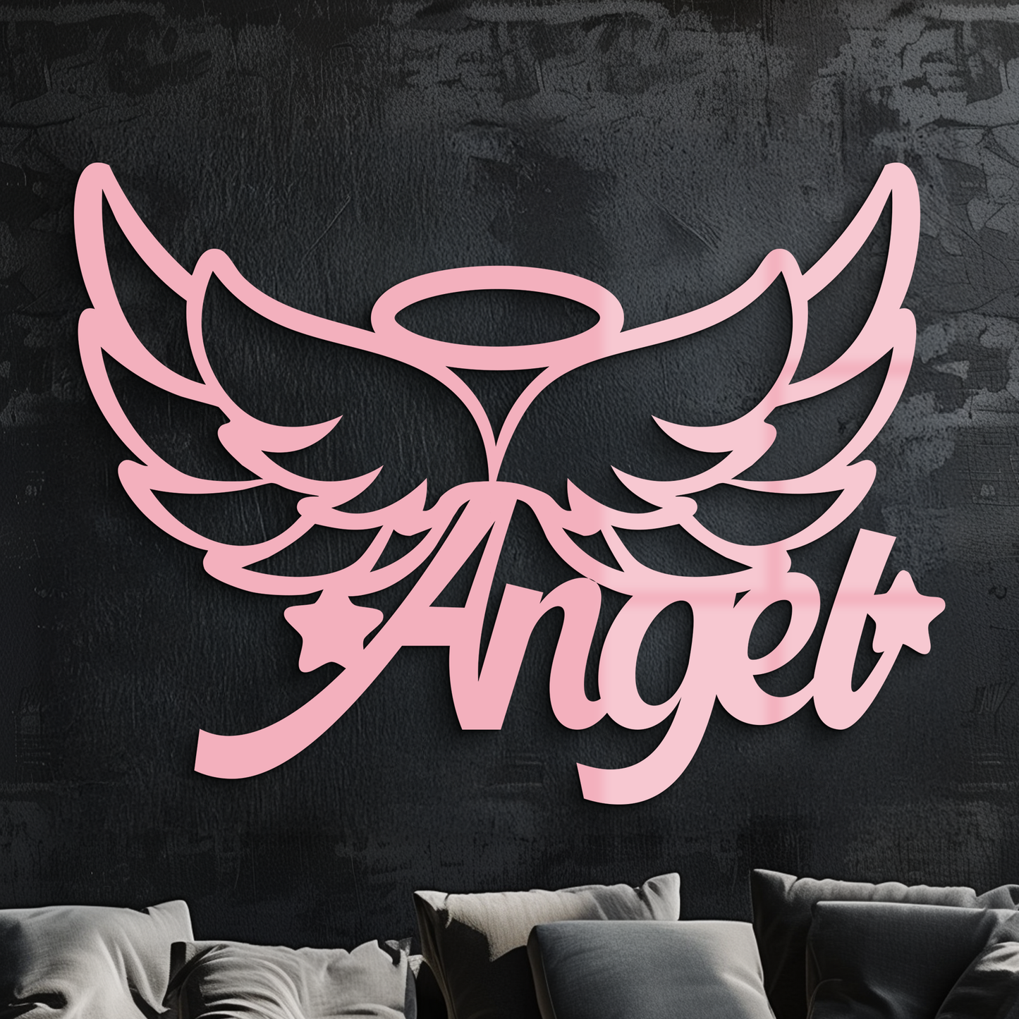 Angel Wings with Halo Metal Wall Art – Modern Spiritual Decor - KAFGP084 - Tampa Home & Garden Store