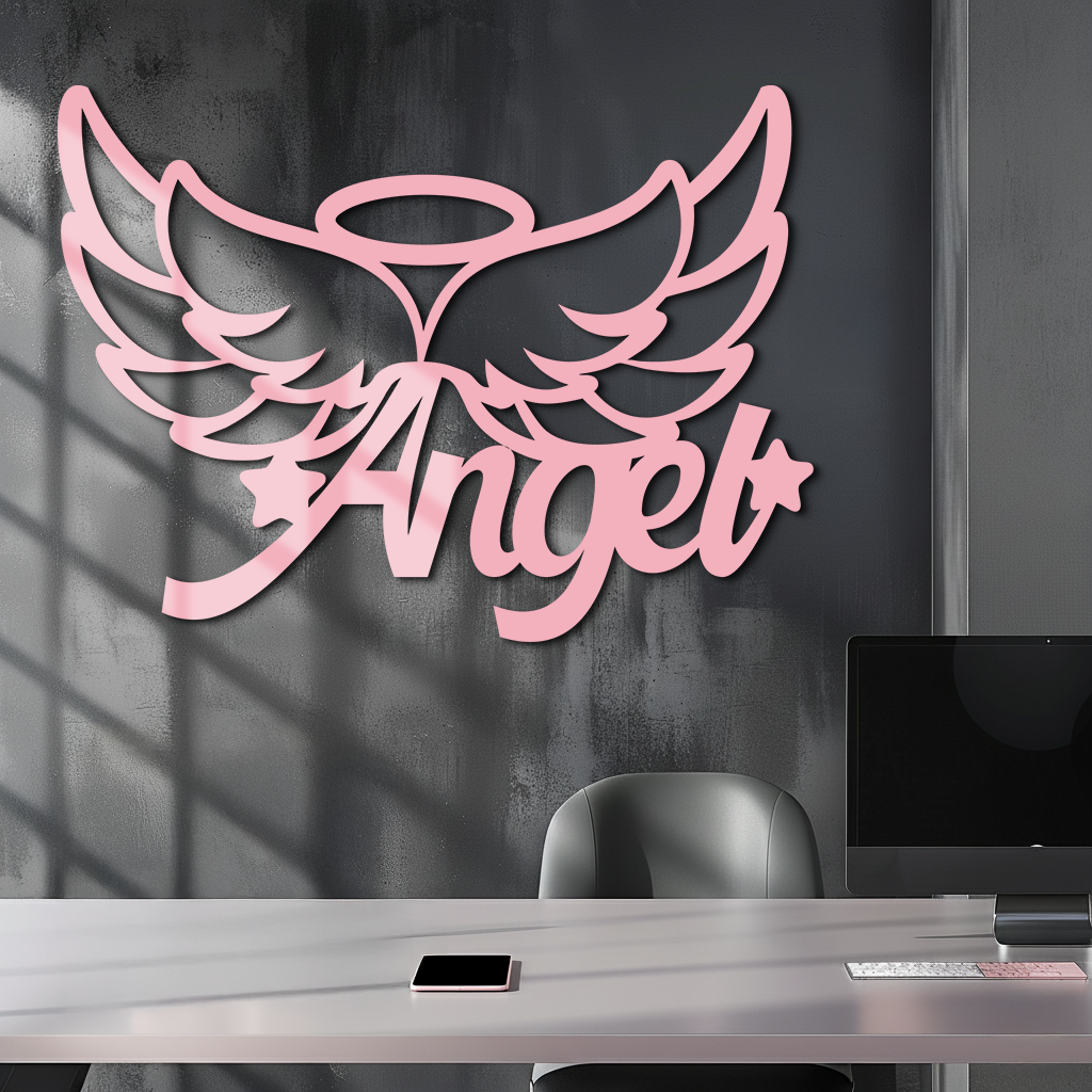 Angel Wings with Halo Metal Wall Art – Modern Spiritual Decor - KAFGP084 - Tampa Home & Garden Store