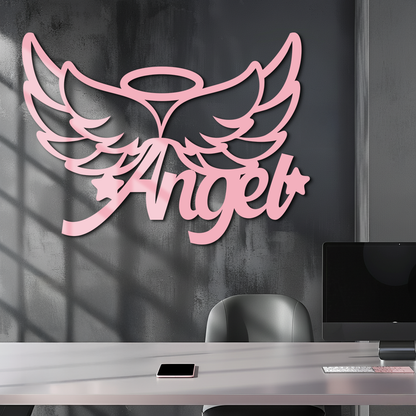 Angel Wings with Halo Metal Wall Art – Modern Spiritual Decor - KAFGP084 - Tampa Home & Garden Store