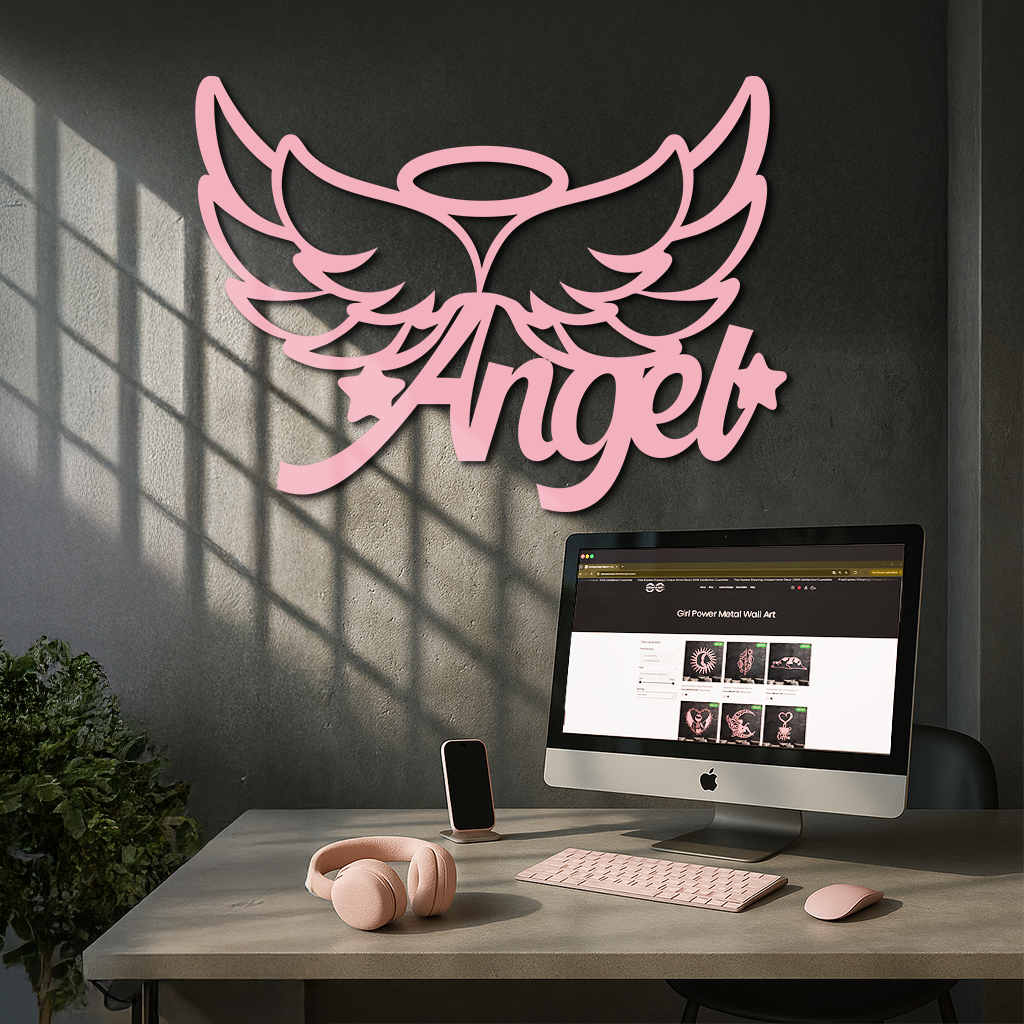 Angel Wings with Halo Metal Wall Art – Modern Spiritual Decor - KAFGP084 - Tampa Home & Garden Store