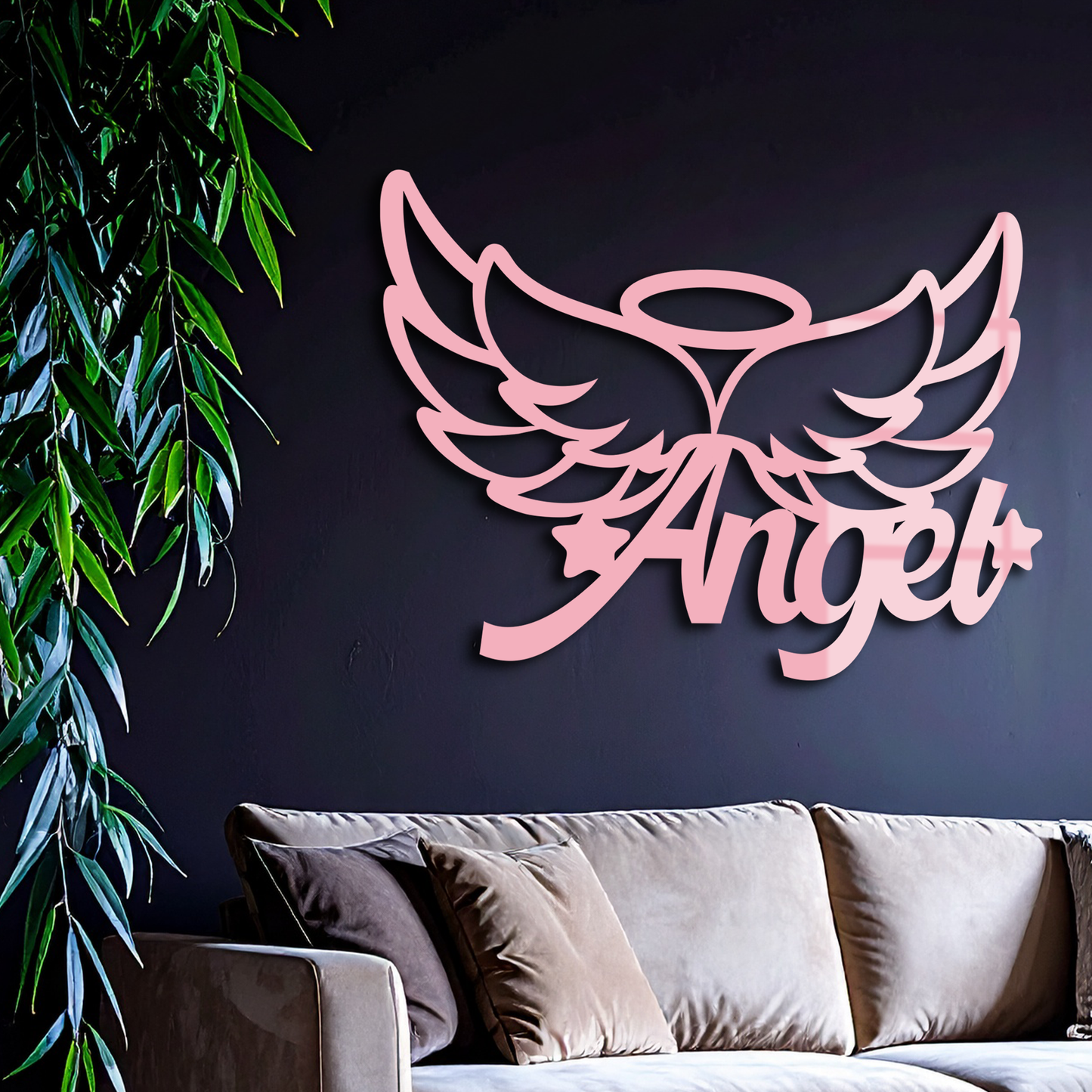 Angel Wings with Halo Metal Wall Art – Modern Spiritual Decor - KAFGP084 - Tampa Home & Garden Store
