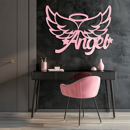 Angel Wings with Halo Metal Wall Art – Modern Spiritual Decor - KAFGP084 - Tampa Home & Garden Store