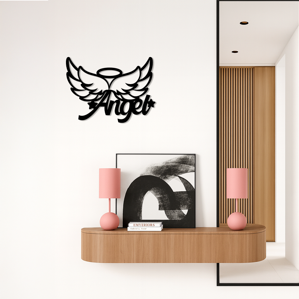Angel Wings with Halo Metal Wall Art – Modern Spiritual Decor - KAFGP084 - Tampa Home & Garden Store