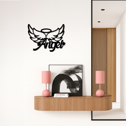 Angel Wings with Halo Metal Wall Art – Modern Spiritual Decor - KAFGP084 - Tampa Home & Garden Store