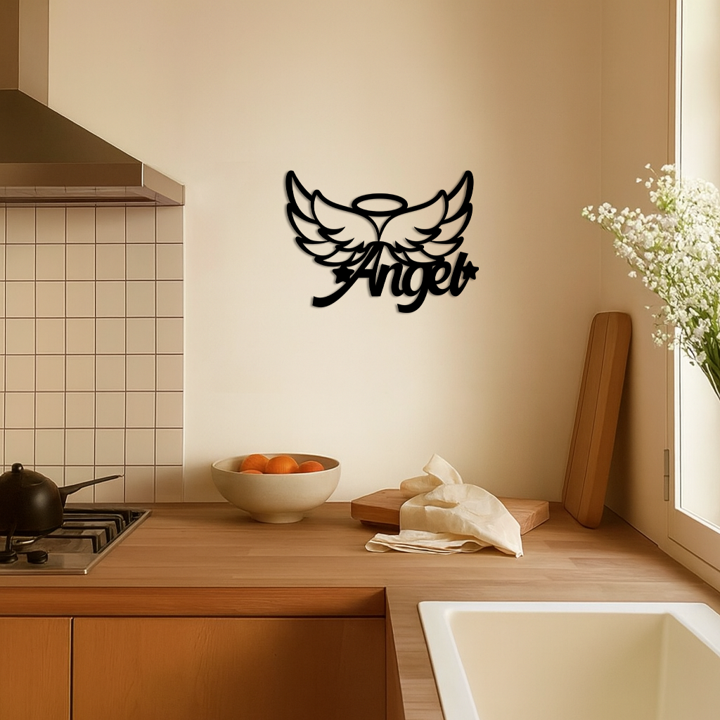 Angel Wings with Halo Metal Wall Art – Modern Spiritual Decor - KAFGP084 - Tampa Home & Garden Store