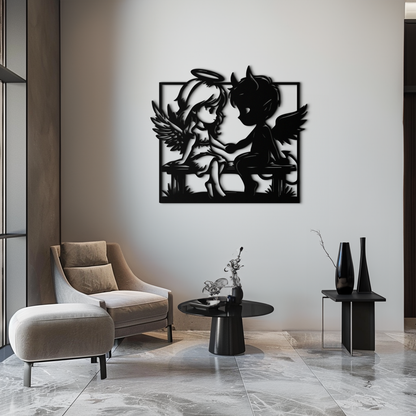 Angel and Devil Holding Hands Metal Wall Art – Whimsical Love Contrast Silhouette- KAF591 - Tampa Home & Garden Store