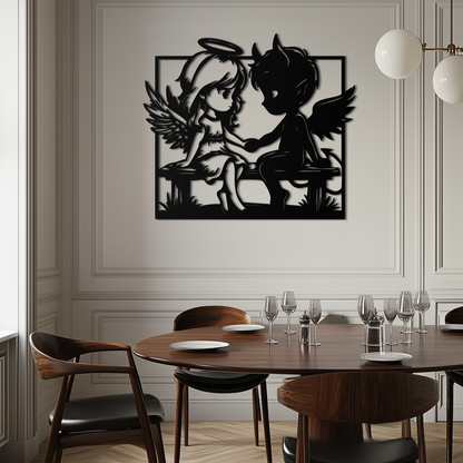 Angel and Devil Holding Hands Metal Wall Art – Whimsical Love Contrast Silhouette- KAF591 - Tampa Home & Garden Store