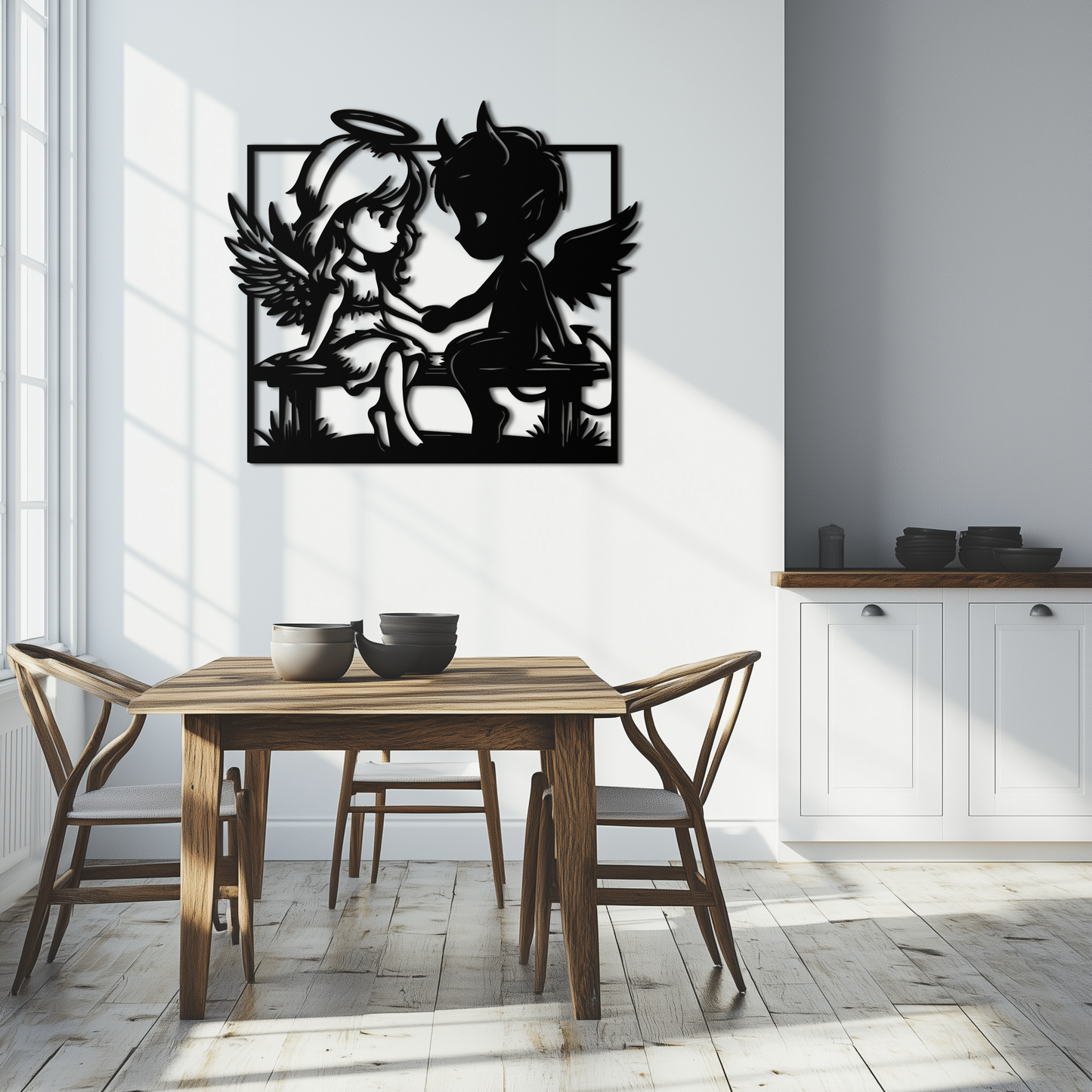 Angel and Devil Holding Hands Metal Wall Art – Whimsical Love Contrast Silhouette- KAF591 - Tampa Home & Garden Store
