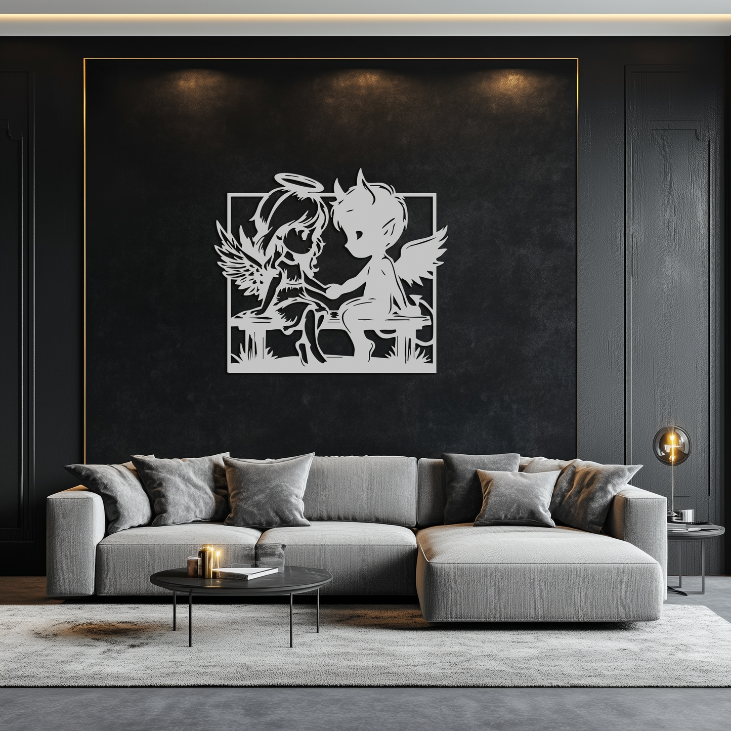 Angel and Devil Holding Hands Metal Wall Art – Whimsical Love Contrast Silhouette- KAF591 - Tampa Home & Garden Store