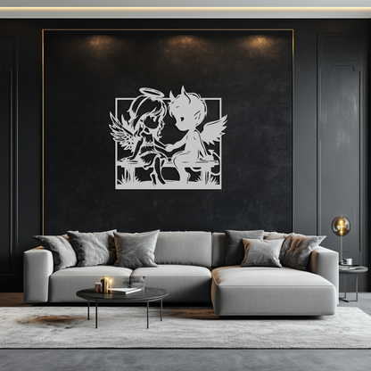 Angel and Devil Holding Hands Metal Wall Art – Whimsical Love Contrast Silhouette- KAF591 - Tampa Home & Garden Store