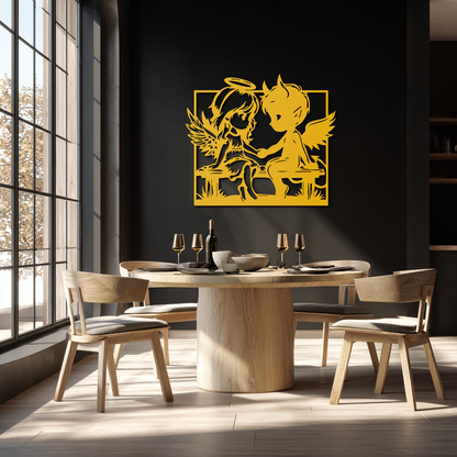 Angel and Devil Holding Hands Metal Wall Art – Whimsical Love Contrast Silhouette- KAF591 - Tampa Home & Garden Store