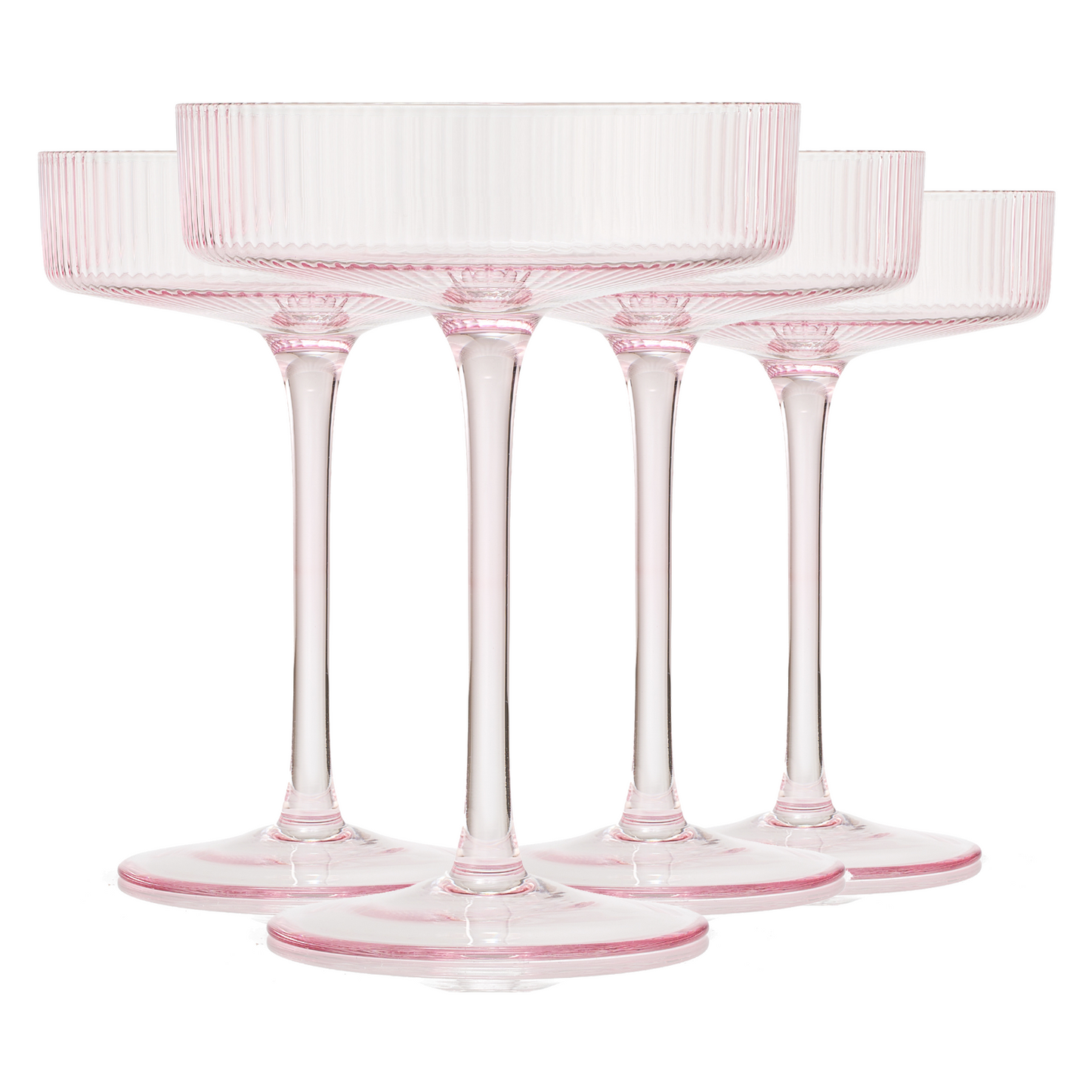 Como Ribbed Pink Champagne Coupe Set of 4 Glasses