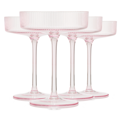 Como Ribbed Pink Champagne Coupe Set of 4 Glasses