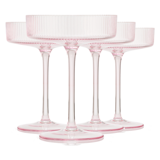 Como Ribbed Pink Champagne Coupe Set of 4 Glasses