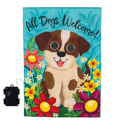Animated All Dogs Welcome Applique Lighted Garden Flag - Tampa Home & Garden Store