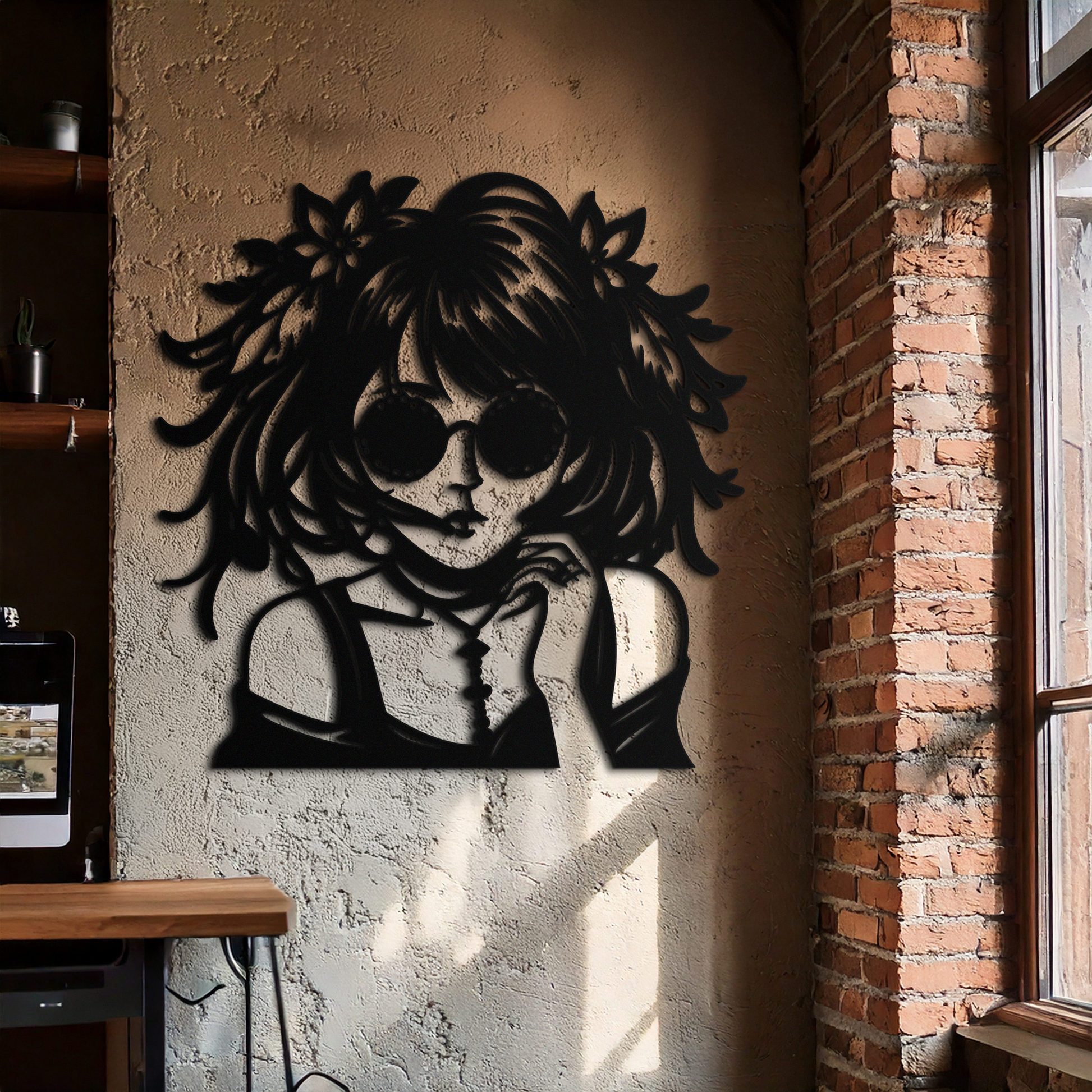 Anime Girl Silhouette Metal Wall Art – Black Steel Artistic Modern Home Decor- KAF490 - Tampa Home & Garden Store