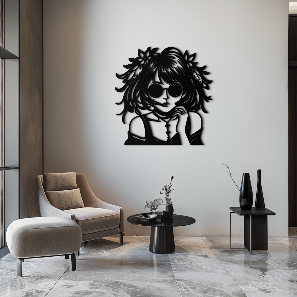 Anime Girl Silhouette Metal Wall Art – Black Steel Artistic Modern Home Decor- KAF490 - Tampa Home & Garden Store