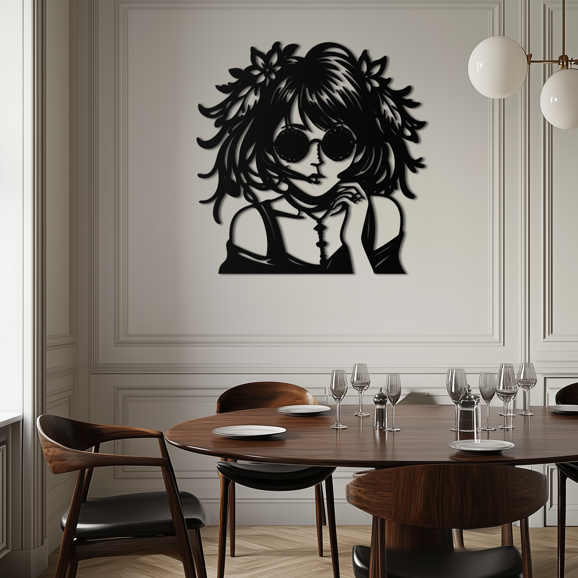 Anime Girl Silhouette Metal Wall Art – Black Steel Artistic Modern Home Decor- KAF490 - Tampa Home & Garden Store