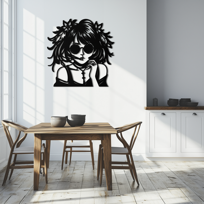 Anime Girl Silhouette Metal Wall Art – Black Steel Artistic Modern Home Decor- KAF490 - Tampa Home & Garden Store