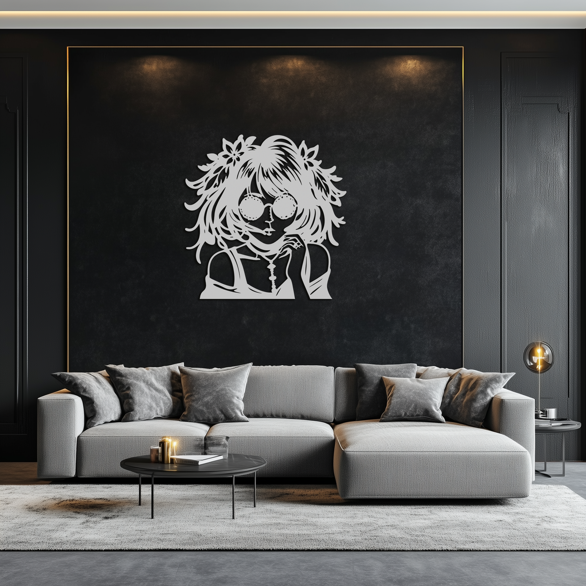 Anime Girl Silhouette Metal Wall Art – Black Steel Artistic Modern Home Decor- KAF490 - Tampa Home & Garden Store