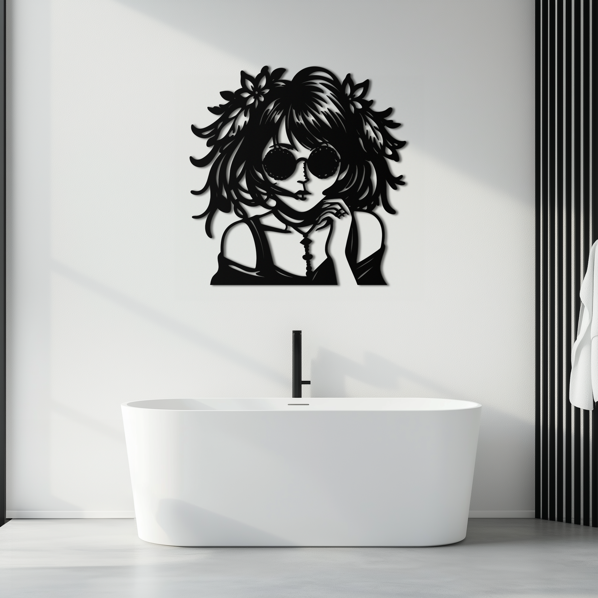 Anime Girl Silhouette Metal Wall Art – Black Steel Artistic Modern Home Decor- KAF490 - Tampa Home & Garden Store