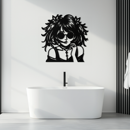 Anime Girl Silhouette Metal Wall Art – Black Steel Artistic Modern Home Decor- KAF490 - Tampa Home & Garden Store