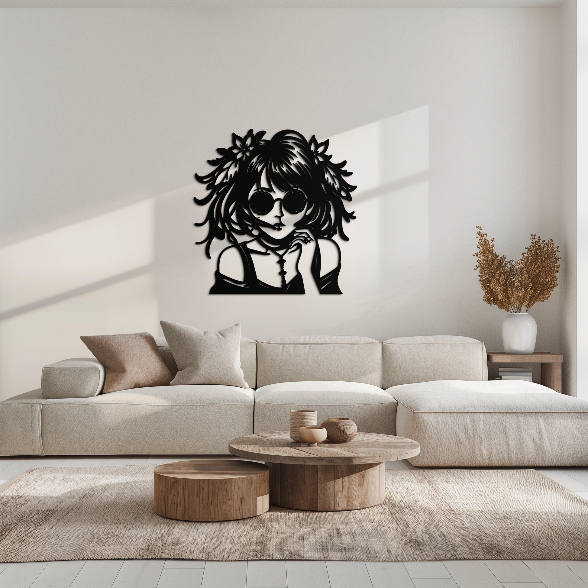 Anime Girl Silhouette Metal Wall Art – Black Steel Artistic Modern Home Decor- KAF490 - Tampa Home & Garden Store