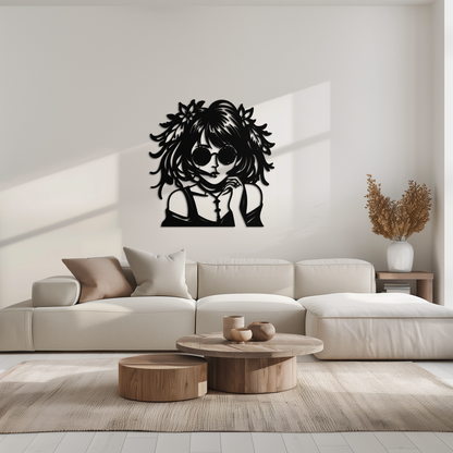 Anime Girl Silhouette Metal Wall Art – Black Steel Artistic Modern Home Decor- KAF490 - Tampa Home & Garden Store