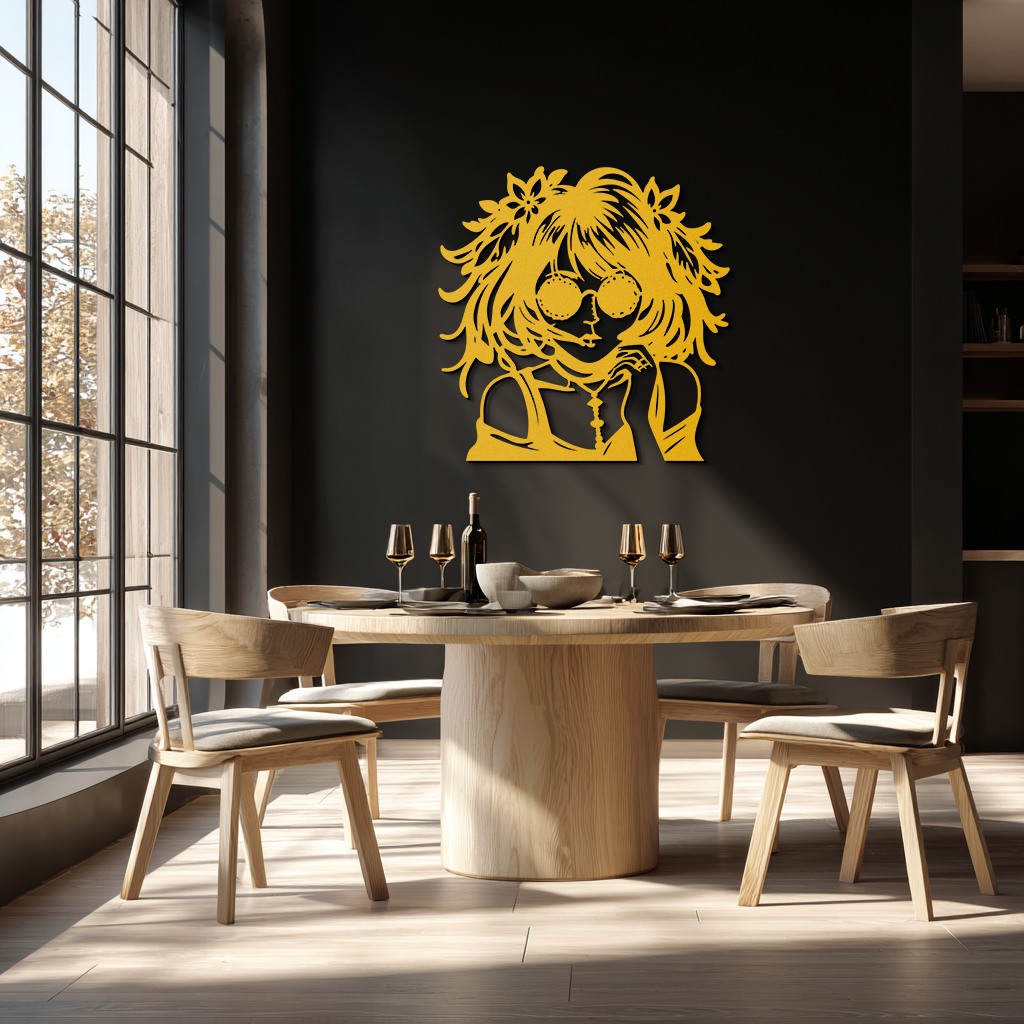 Anime Girl Silhouette Metal Wall Art – Black Steel Artistic Modern Home Decor- KAF490 - Tampa Home & Garden Store
