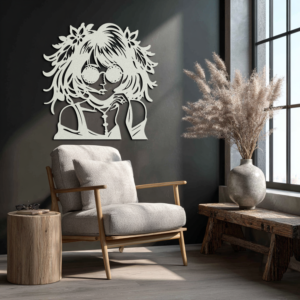 Anime Girl Silhouette Metal Wall Art – Black Steel Artistic Modern Home Decor- KAF490 - Tampa Home & Garden Store