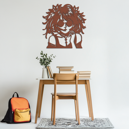 Anime Girl Silhouette Metal Wall Art – Black Steel Artistic Modern Home Decor- KAF490 - Tampa Home & Garden Store