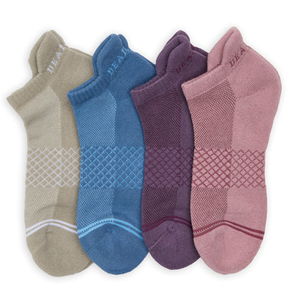 DeadSoxy Cozy Ankle Socks 4-Pack in beige, blue, purple, pink with diamond knit pattern on Tampa Home & Garden Store