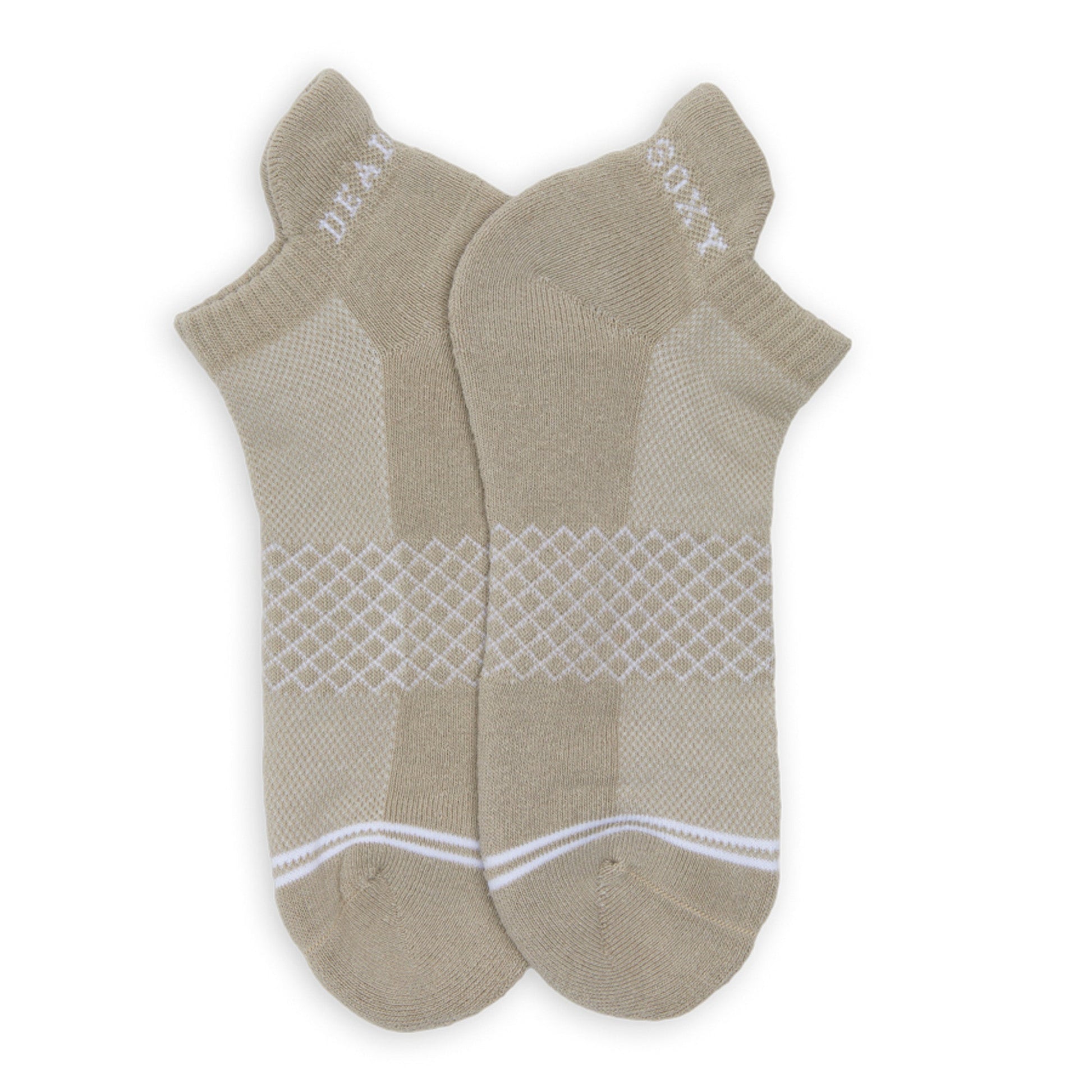 Cozy Ankle Socks 4-Pack beige DeadSoxy with white diamond lattice pattern on Tampa Home & Garden Store