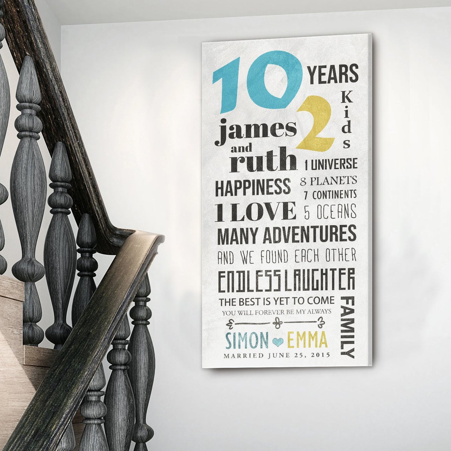 Journey Sign canvas by Tailored Canvases with black typography and blue 10 yellow 2 on gray background on Tampa Home & Garden Store