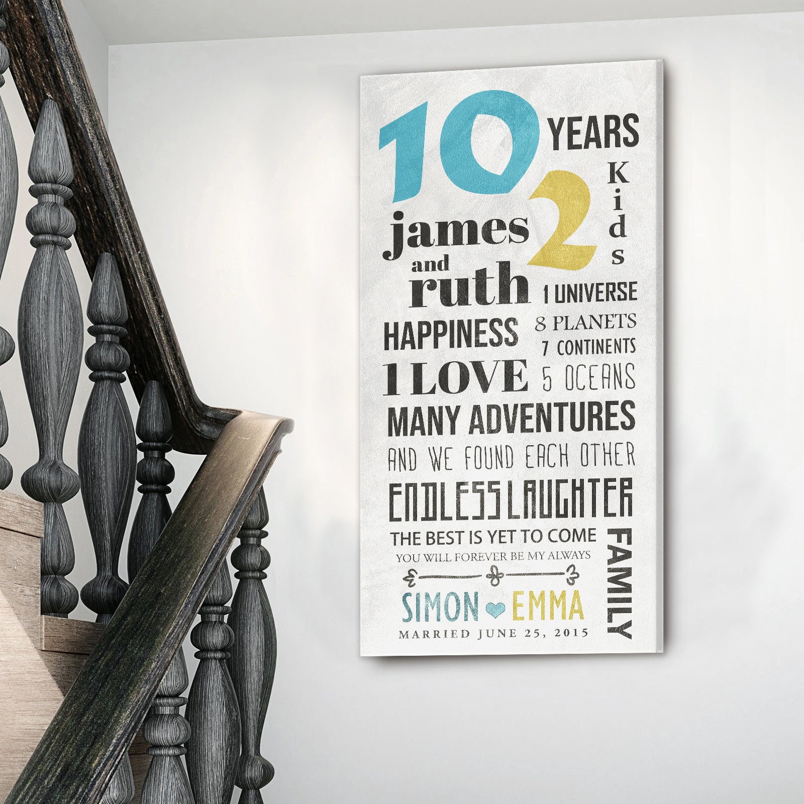 Journey Sign canvas by Tailored Canvases with black typography and blue 10 yellow 2 on gray background on Tampa Home & Garden Store