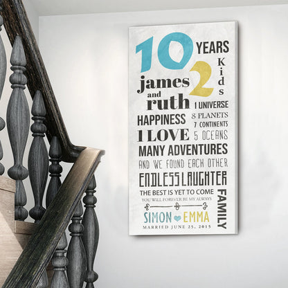Journey Sign canvas by Tailored Canvases with black typography and blue 10 yellow 2 on gray background on Tampa Home & Garden Store