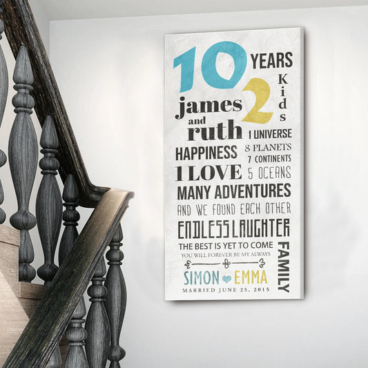 Journey Sign canvas by Tailored Canvases with black typography and blue 10 yellow 2 on gray background on Tampa Home & Garden Store