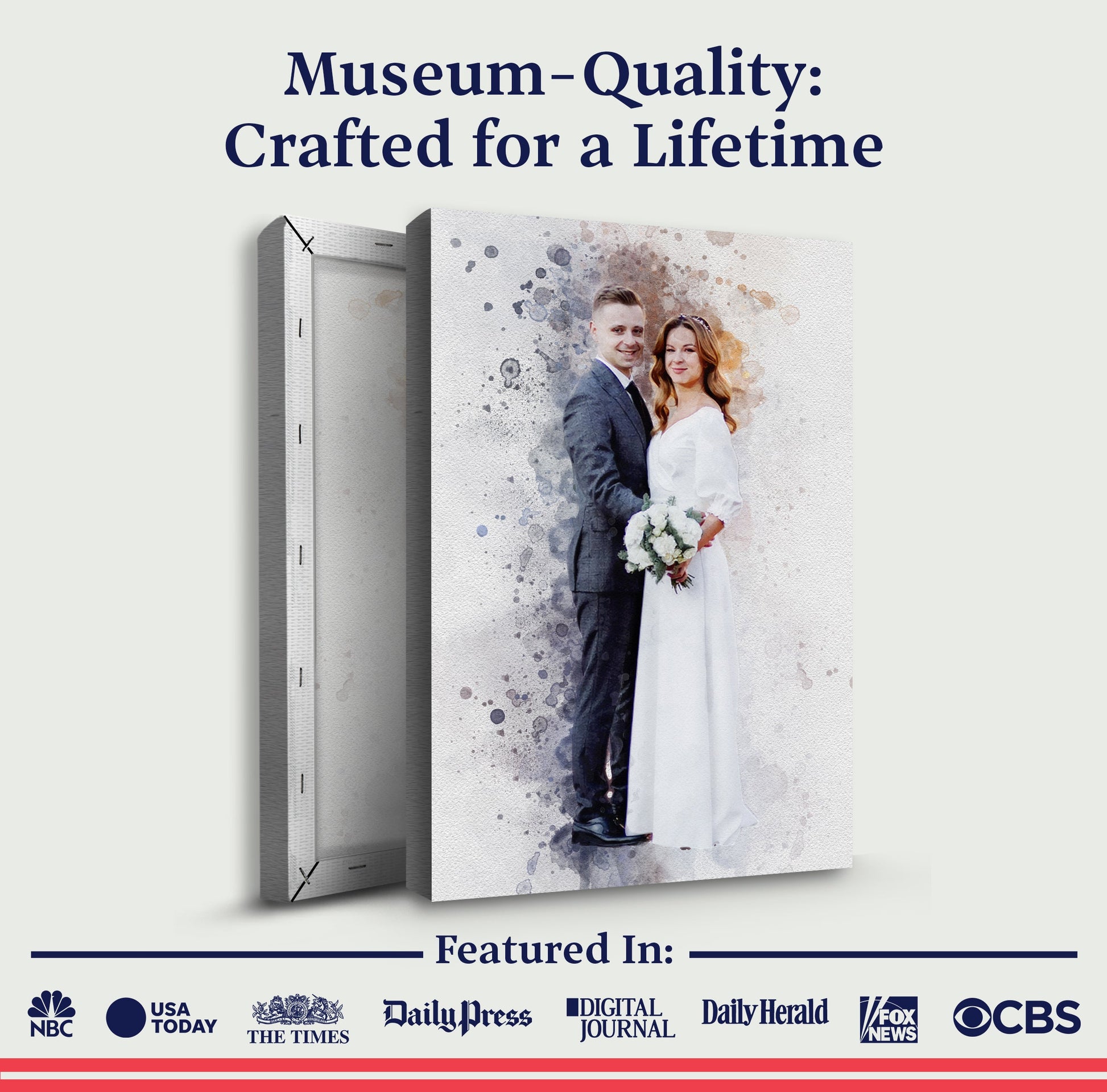 Custom Anniversary Watercolor Portrait 3-panel canvas triptych by Tailored Canvases on Tampa Home & Garden Store