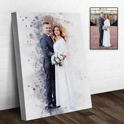 Custom Anniversary Watercolor Portrait canvas by Tailored Canvases with watercolor splash on Tampa Home & Garden Store