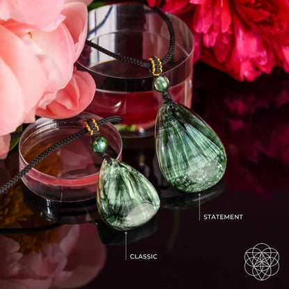 The Angel by My Side seraphinite pendant necklace with two green teardrops Conscious Items on Tampa Home & Garden Store