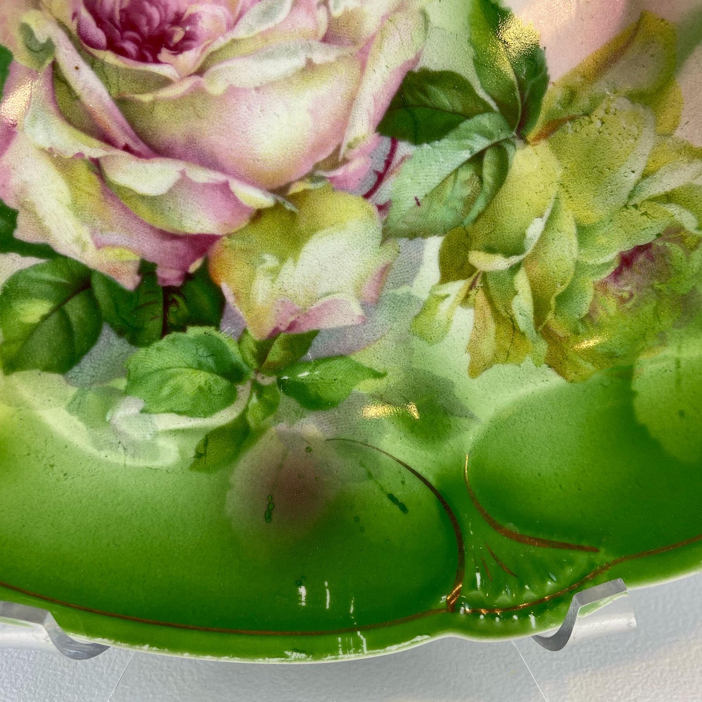 Antique 12" Serving or Decorative Plate. Hand Painted Pink Roses.  Dining Room Wall Decor or Collectible Display. Wedding Registry Gift. - Tampa Home & Garden Store