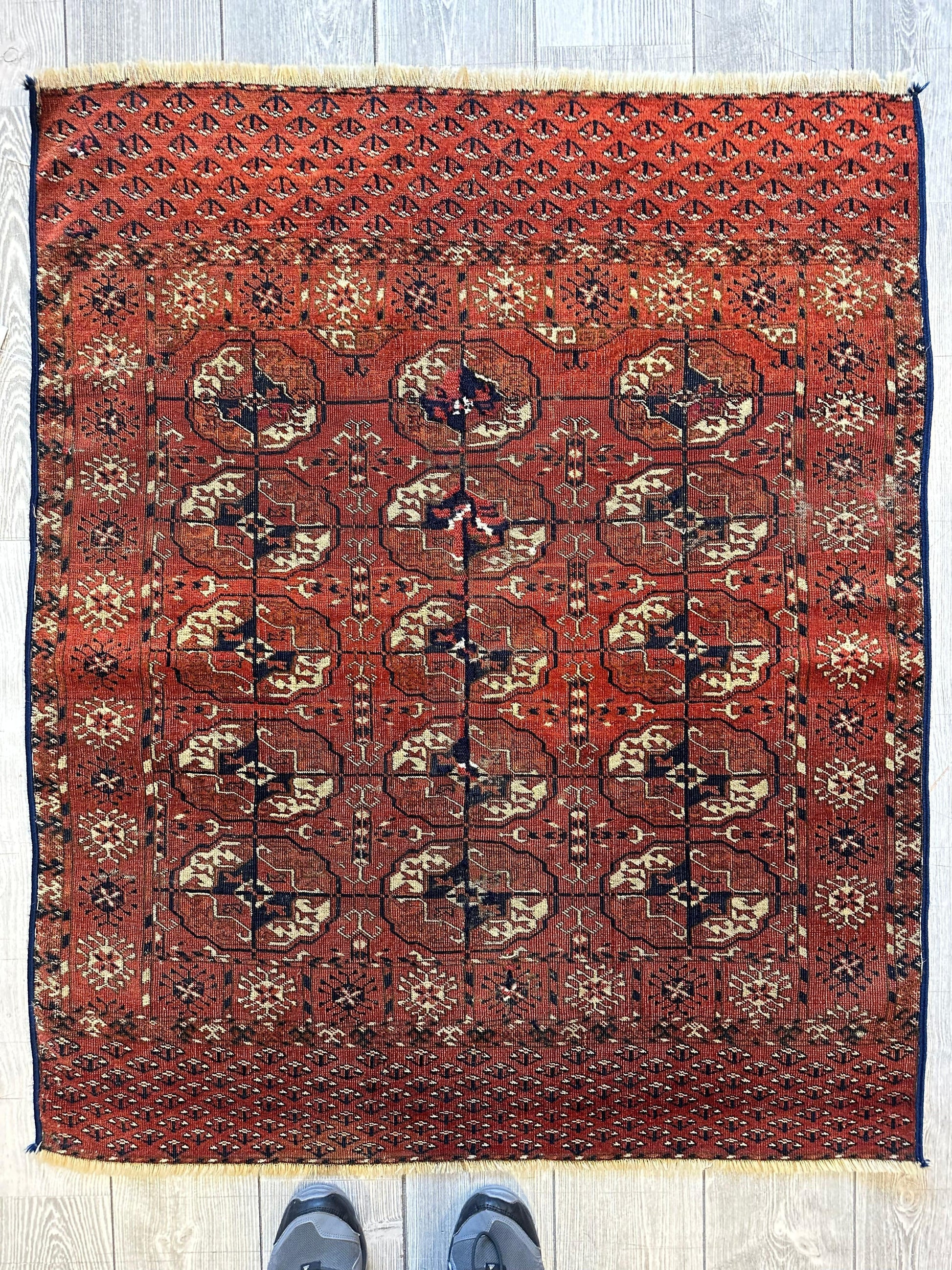 Antique 1880’s Tribal Turkoman Tekke Wedding Rug 3’4” x 4’1” - Tampa Home & Garden Store