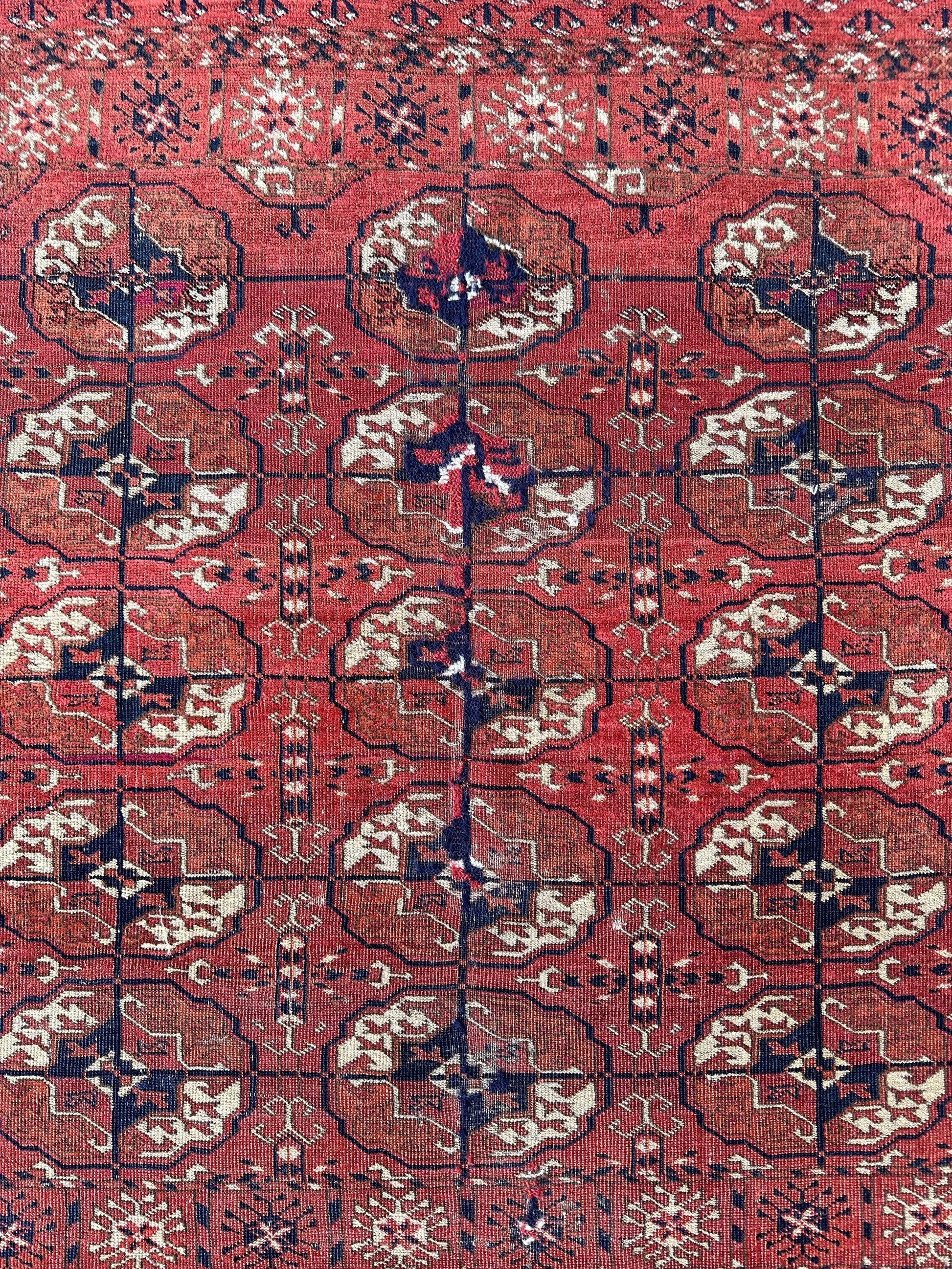 Antique 1880’s Tribal Turkoman Tekke Wedding Rug 3’4” x 4’1” - Tampa Home & Garden Store