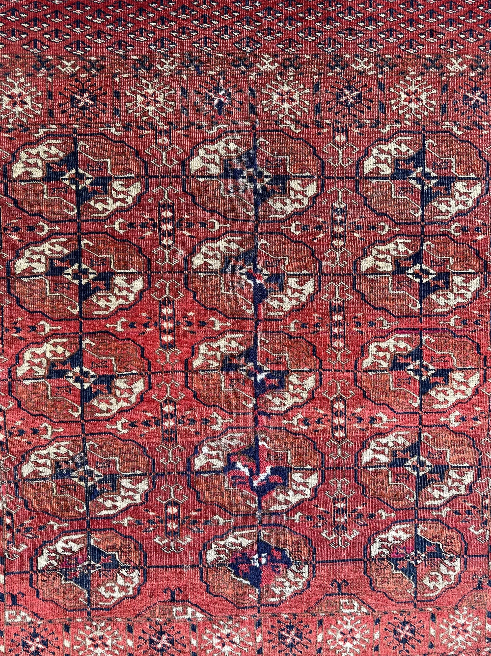 Antique 1880’s Tribal Turkoman Tekke Wedding Rug 3’4” x 4’1” - Tampa Home & Garden Store