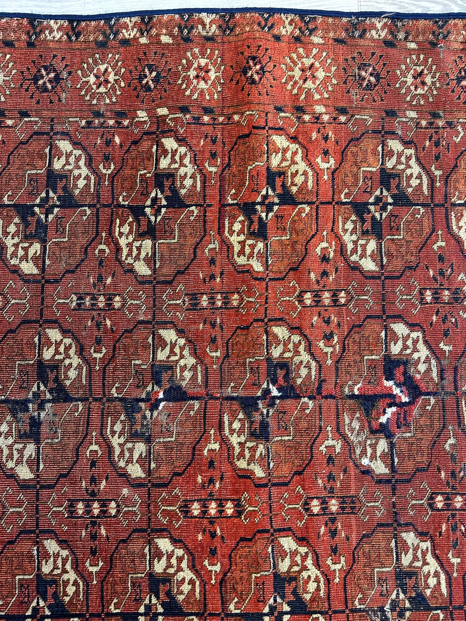 Antique 1880’s Tribal Turkoman Tekke Wedding Rug 3’4” x 4’1” - Tampa Home & Garden Store