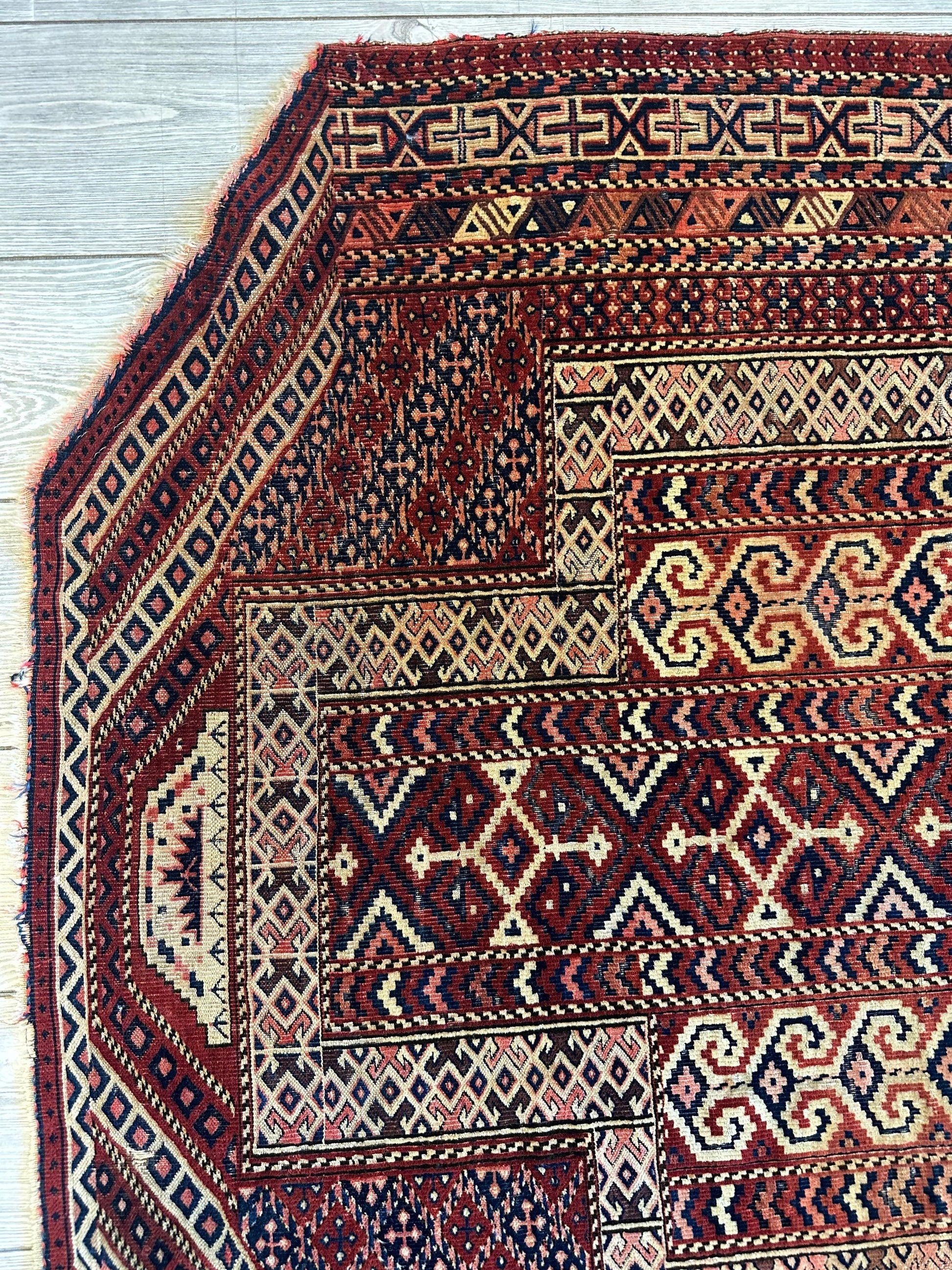 Antique 1890’s Turkoman Prayer Rug or Namazlyk 4’ x 5’2” - Tampa Home & Garden Store