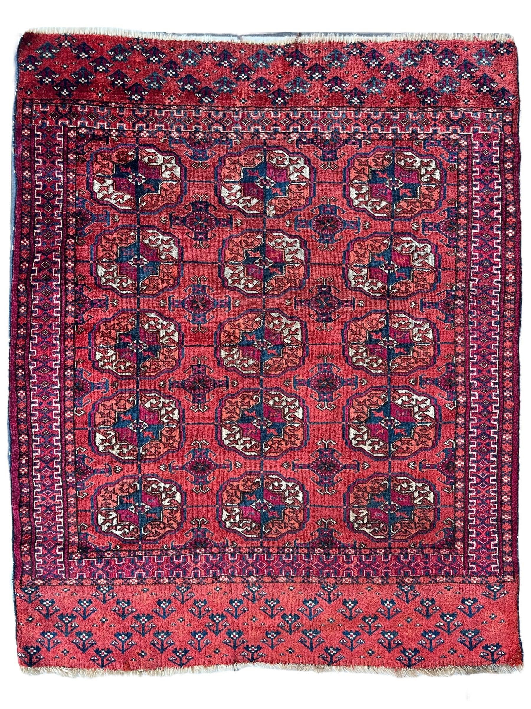 Antique 1920’s Tribal Turkoman Tekke Wedding Rug 3’4” x 4’1” - Tampa Home & Garden Store