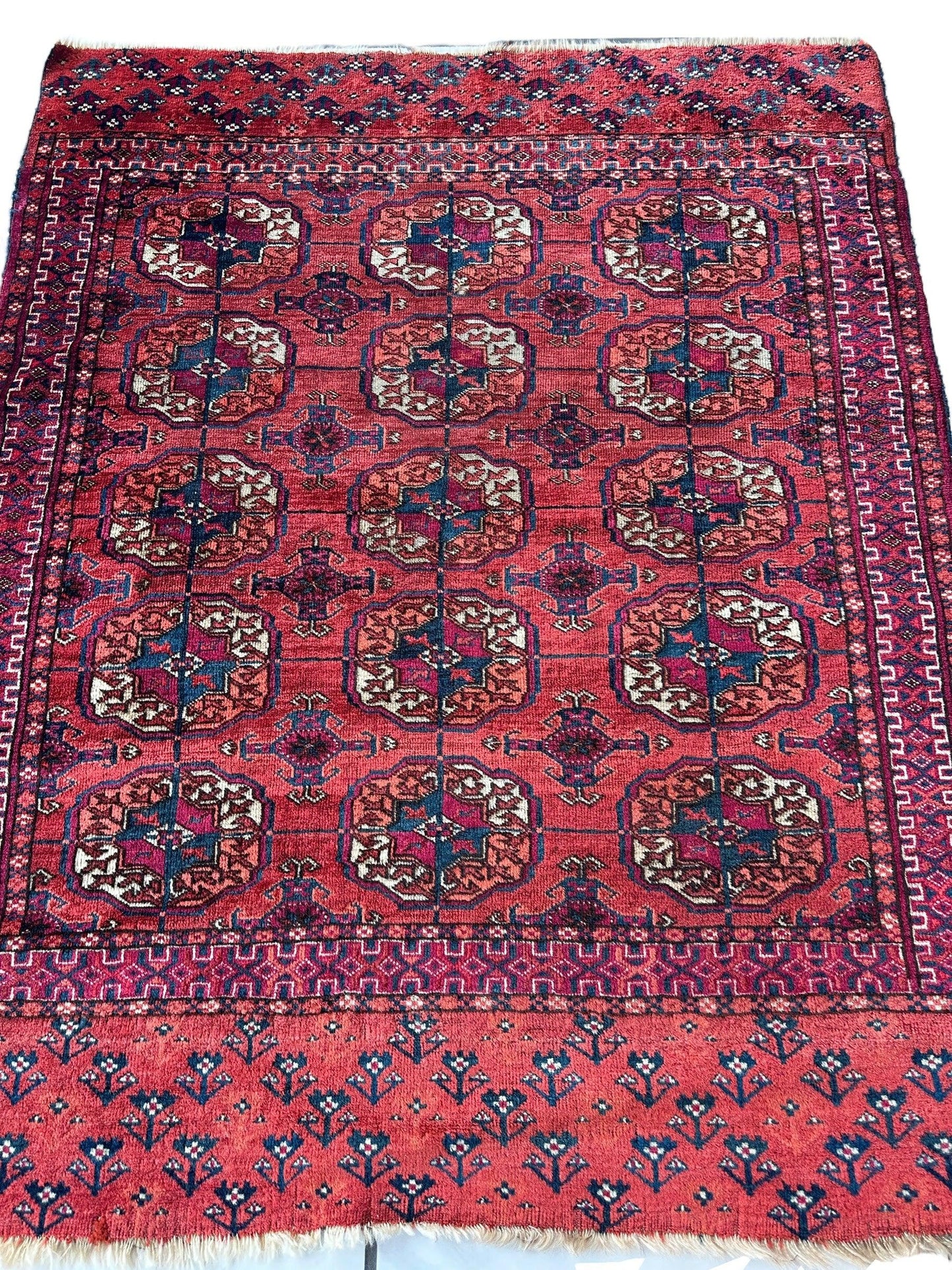 Antique 1920’s Tribal Turkoman Tekke Wedding Rug 3’4” x 4’1” - Tampa Home & Garden Store