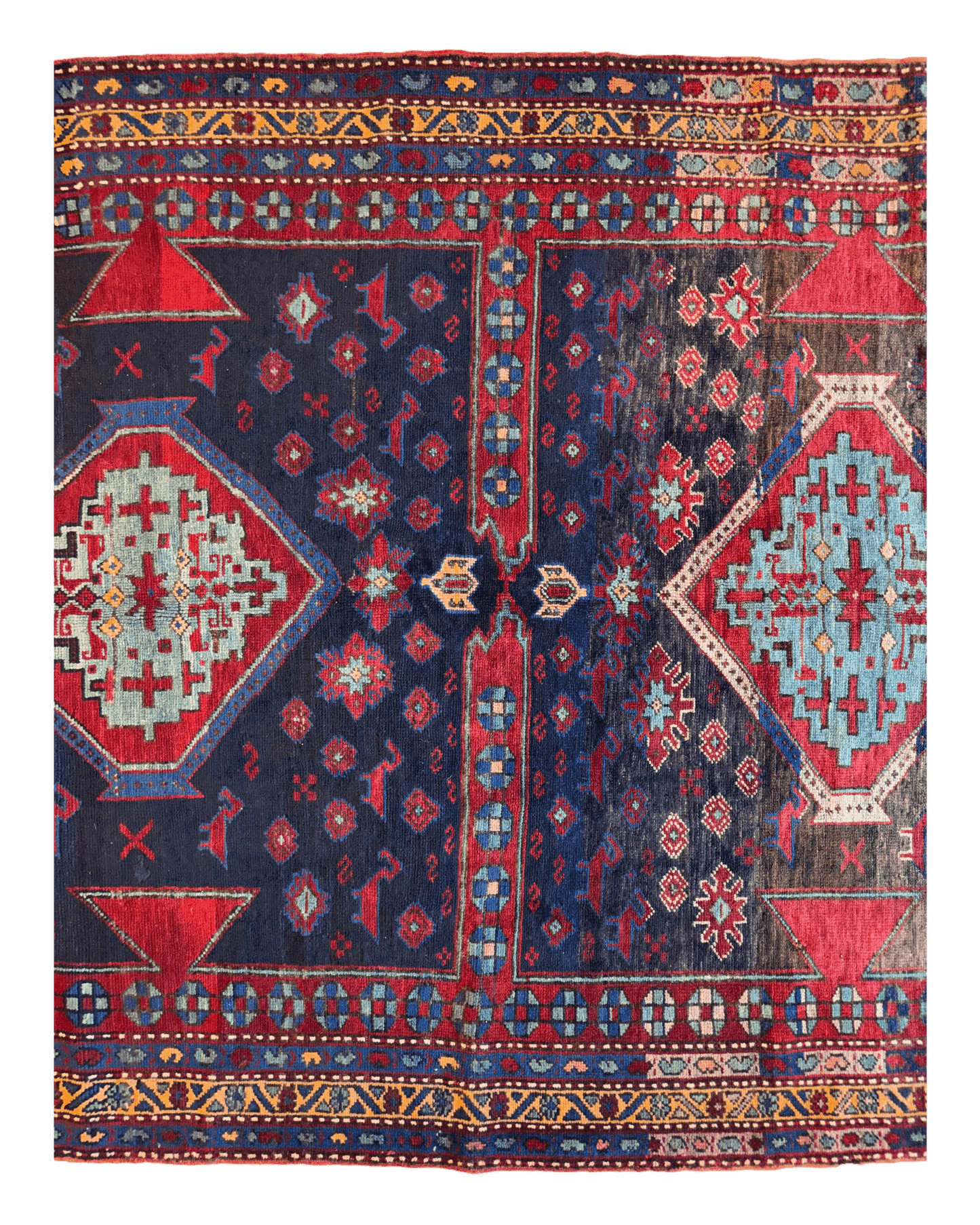 Antique 19th Century Handwoven Kazak Tribal Rug 5’ x 8’ - Tampa Home & Garden Store