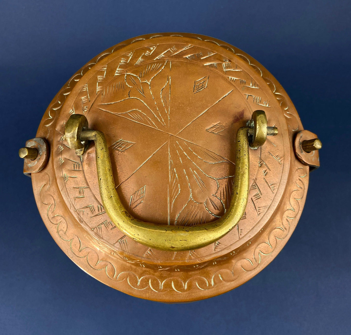 Antique 19th-century Copper and Brass Turkish 4 Stacking Bowls Lunch Box with Handle. Vintage Gifts. - Tampa Home & Garden Store